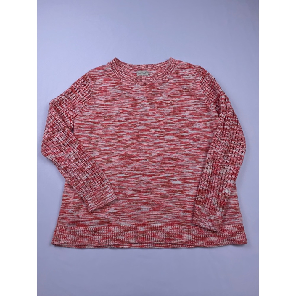 AnyBody Sweater Women Large Pink Space Dye Knit Long Sleeve Crewneck Casual Soft